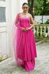 Buy_Enamour By Radha_Pink Silk, Net Beads, Sequins, Pearls, Gulabi Strappy Anarkali Sharara Set _at_Aza_Fashions
