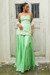 Buy_Enamour By Radha_Green Silk, Net Sequins, Pearls, Beads, Embroidery Strapless Kurta Sharara Set _at_Aza_Fashions
