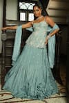 Buy_Enamour By Radha_Sky Blue Silk, Organza Beads, Cut Work, Embroidery Floral Kurta Lehenga Set _at_Aza_Fashions