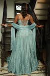 Shop_Enamour By Radha_Sky Blue Silk, Organza Beads, Cut Work, Embroidery Floral Kurta Lehenga Set _at_Aza_Fashions