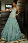 Buy_Enamour By Radha_Sky Blue Silk, Organza Beads, Cut Work, Embroidery Floral Kurta Lehenga Set 