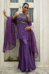 Enamour By Radha_Purple Silk, Organza Sequins, Beads, Tonal Floral Embroidered Kurta Sharara Set _at_Aza_Fashions