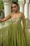 Enamour By Radha_Green Silk, Crepe, Net Embroidery, Sequins, Pearls, Resham Anarkali Pant Set _Online_at_Aza_Fashions