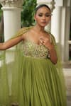 Buy_Enamour By Radha_Green Silk, Crepe, Net Embroidery, Sequins, Pearls, Resham Anarkali Pant Set _Online_at_Aza_Fashions