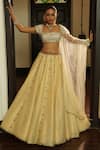 Enamour By Radha_Ivory Silk, Net Beads, Sequins, Zari, Stones Square Self Gold Butti Lehenga Set _at_Aza_Fashions