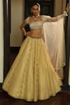 Buy_Enamour By Radha_Ivory Silk, Net Beads, Sequins, Zari, Stones Square Self Gold Butti Lehenga Set _at_Aza_Fashions