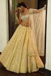 Buy_Enamour By Radha_Ivory Silk, Net Beads, Sequins, Zari, Stones Square Self Gold Butti Lehenga Set 