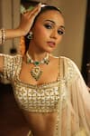 Shop_Enamour By Radha_Ivory Silk, Net Beads, Sequins, Zari, Stones Square Self Gold Butti Lehenga Set 