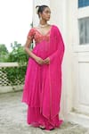 Buy_Enamour By Radha_Pink Georgette, Silk Embroidery, Sequins, Resham Detail Anarkali Sharara Set _at_Aza_Fashions