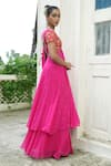 Enamour By Radha_Pink Georgette, Silk Embroidery, Sequins, Resham Detail Anarkali Sharara Set _Online_at_Aza_Fashions