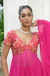 Shop_Enamour By Radha_Pink Georgette, Silk Embroidery, Sequins, Resham Detail Anarkali Sharara Set _Online_at_Aza_Fashions