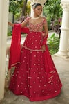 Shop_Enamour By Radha_Red Organza Zari, Pearls, Beads, Embroidery, Sequins Floral Kurta Lehenga Set _Online_at_Aza_Fashions