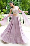 Buy_Enamour By Radha_Purple Silk, Organza Pearls, Sequins, Beads, Heavy Blouse Lehenga Set _Online_at_Aza_Fashions