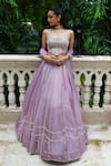 Shop_Enamour By Radha_Purple Silk, Organza Pearls, Sequins, Beads, Heavy Blouse Lehenga Set 