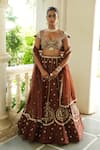 Buy_Enamour By Radha_Chocolate Silk, Organza Beads, Pearls, Zari, Embroidery Brown Lehenga Set _at_Aza_Fashions