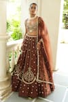 Enamour By Radha_Chocolate Silk, Organza Beads, Pearls, Zari, Embroidery Brown Lehenga Set _Online_at_Aza_Fashions