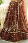 Buy_Enamour By Radha_Chocolate Silk, Organza Beads, Pearls, Zari, Embroidery Brown Lehenga Set _Online_at_Aza_Fashions