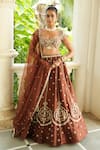 Buy_Enamour By Radha_Chocolate Silk, Organza Beads, Pearls, Zari, Embroidery Brown Lehenga Set 