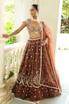 Shop_Enamour By Radha_Chocolate Silk, Organza Beads, Pearls, Zari, Embroidery Brown Lehenga Set 
