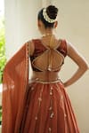 Shop_Enamour By Radha_Rust Silk, Velvet, Tissue Embroidery, Beads, Sequins, Mitti Floral Lehenga Set _at_Aza_Fashions