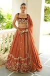Buy_Enamour By Radha_Rust Silk, Velvet, Tissue Embroidery, Beads, Sequins, Mitti Floral Lehenga Set _at_Aza_Fashions