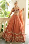 Enamour By Radha_Rust Silk, Velvet, Tissue Embroidery, Beads, Sequins, Mitti Floral Lehenga Set _at_Aza_Fashions