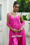 Buy_Enamour By Radha_Pink Tissue, Silk, Velvet, Chinon, Chiffon Floral Butti Gulabi Short Kurta Set _Online_at_Aza_Fashions