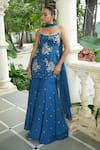 Shop_Enamour By Radha_Blue Crepe, Tissue, Silk Zari, Sequins, Pearls, Strappy Kurta Gharara Set _Online_at_Aza_Fashions