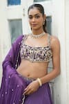 Buy_Enamour By Radha_Purple Silk, Tissue Sequins, Pearls, Zari, Beads, Floral Blouse Lehenga Set _Online_at_Aza_Fashions