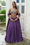 Buy_Enamour By Radha_Purple Silk, Tissue Sequins, Pearls, Zari, Beads, Floral Blouse Lehenga Set _at_Aza_Fashions