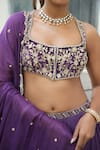 Buy_Enamour By Radha_Purple Silk, Tissue Sequins, Pearls, Zari, Beads, Floral Blouse Lehenga Set 