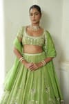 Enamour By Radha_Green Organza Sequins, Pearls, Mirrors, Beads, Zari, Embroidery Lehenga Set _Online_at_Aza_Fashions