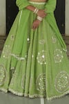 Buy_Enamour By Radha_Green Organza Sequins, Pearls, Mirrors, Beads, Zari, Embroidery Lehenga Set _Online_at_Aza_Fashions