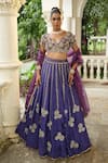 Enamour By Radha_Purple Silk, Organza Mirrors, Sequins, Beads, Embroidery, Floral Lehenga Set _at_Aza_Fashions