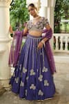 Buy_Enamour By Radha_Purple Silk, Organza Mirrors, Sequins, Beads, Embroidery, Floral Lehenga Set 