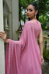 Shop_Enamour By Radha_Pink Georgette, Cotton, Lycra Cut Work, Sequins, Pearls, Drop Anarkali Set _at_Aza_Fashions