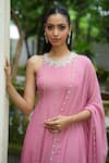 Enamour By Radha_Pink Georgette, Cotton, Lycra Cut Work, Sequins, Pearls, Drop Anarkali Set _Online_at_Aza_Fashions