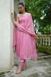 Buy_Enamour By Radha_Pink Georgette, Cotton, Lycra Cut Work, Sequins, Pearls, Drop Anarkali Set _at_Aza_Fashions