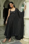 Buy_Enamour By Radha_Black Silk, Chinon, Chiffon Sequins, Beads, Embroidery Round Tonal Anarkali Set _Online_at_Aza_Fashions
