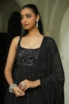 Shop_Enamour By Radha_Black Silk, Chinon, Chiffon Sequins, Beads, Embroidery Round Tonal Anarkali Set _Online_at_Aza_Fashions