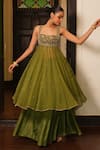 Enamour By Radha_Mint Silk, Organza, Viscose Embroidery, Beads, Mehendi Anarkali Sharara Set _Online_at_Aza_Fashions
