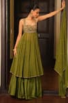 Buy_Enamour By Radha_Mint Silk, Organza, Viscose Embroidery, Beads, Mehendi Anarkali Sharara Set _at_Aza_Fashions