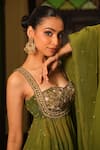 Enamour By Radha_Mint Silk, Organza, Viscose Embroidery, Beads, Mehendi Anarkali Sharara Set _at_Aza_Fashions