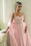 Buy_Enamour By Radha_Pink Silk, Organza, Viscose Pearls, Beads Embroidered Anarkali Sharara Set _Online_at_Aza_Fashions
