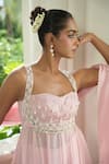 Shop_Enamour By Radha_Pink Silk, Organza, Viscose Pearls, Beads Embroidered Anarkali Sharara Set _Online_at_Aza_Fashions