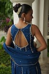 Shop_Enamour By Radha_Blue Georgette Beads, Sequins, Pearls, Embroidery V-neck Anarkali Sharara Set _at_Aza_Fashions