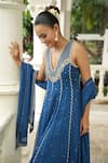 Shop_Enamour By Radha_Blue Georgette Beads, Sequins, Pearls, Embroidery V-neck Anarkali Sharara Set _Online_at_Aza_Fashions
