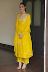 Enamour By Radha_Yellow , , Viscose, Pearls, Yoke Anarkali Pant Set _Online_at_Aza_Fashions