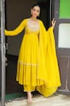 Buy_Enamour By Radha_Yellow , , Viscose, Pearls, Yoke Anarkali Pant Set _at_Aza_Fashions