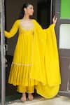 Enamour By Radha_Yellow , , Viscose, Pearls, Yoke Anarkali Pant Set _at_Aza_Fashions